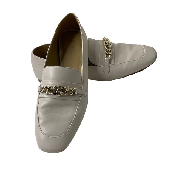 Michael Kors Dolores women's size 7.5M cream w/ Goldtone accents leather flats - Picture 1 of 11
